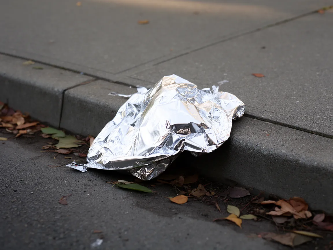 Illustrative photograph: deflated foil balloon