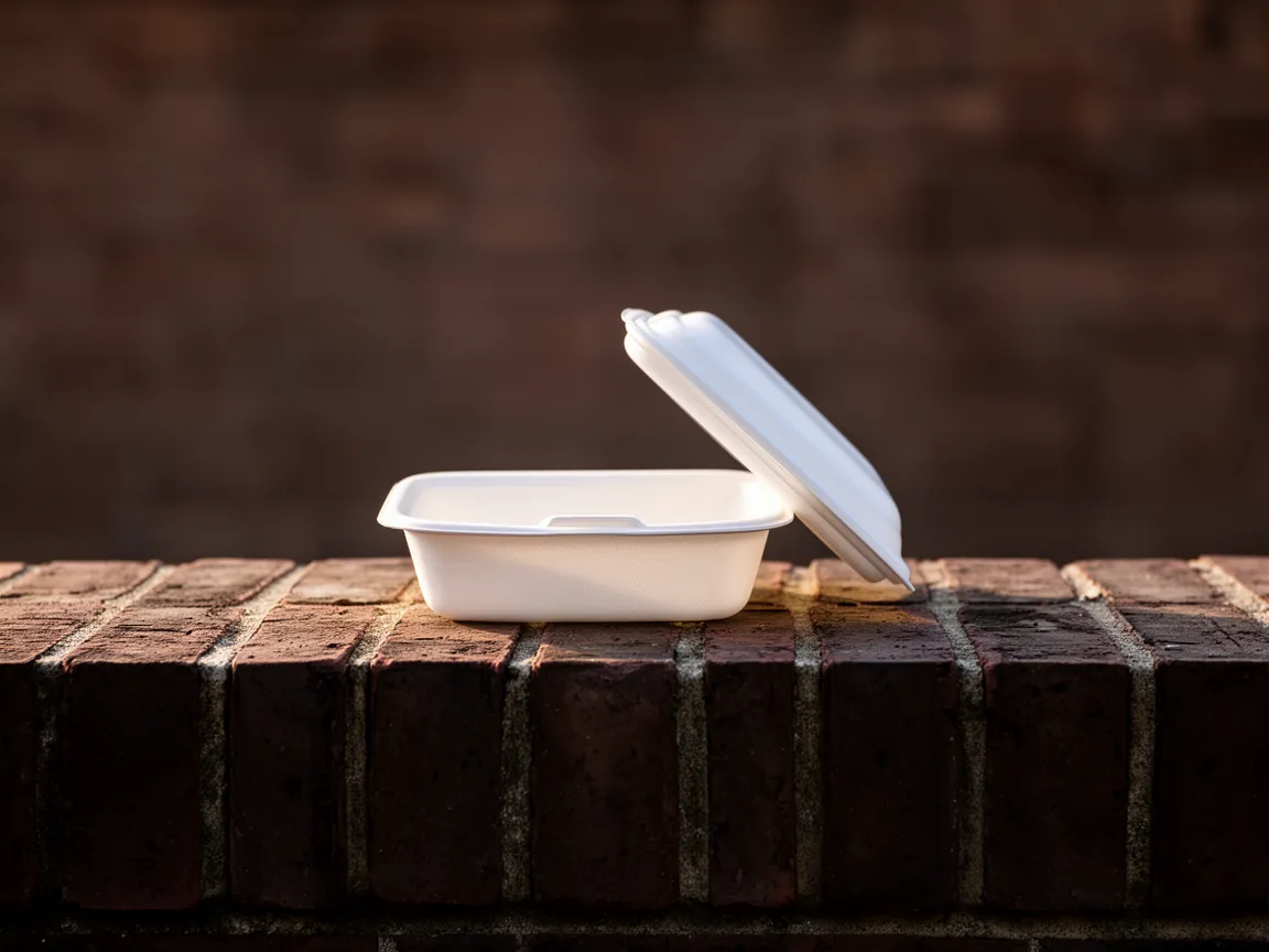 Illustrative photograph: foam takeout box